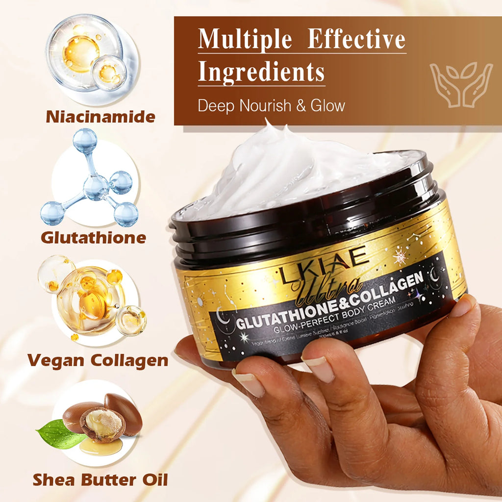 LKIAE Ultra Glutathione Collagen Skin Glowing Body Cream, 24-Hour Intense Hydration, Brightening, Deep Nourish & Glow, 200ml