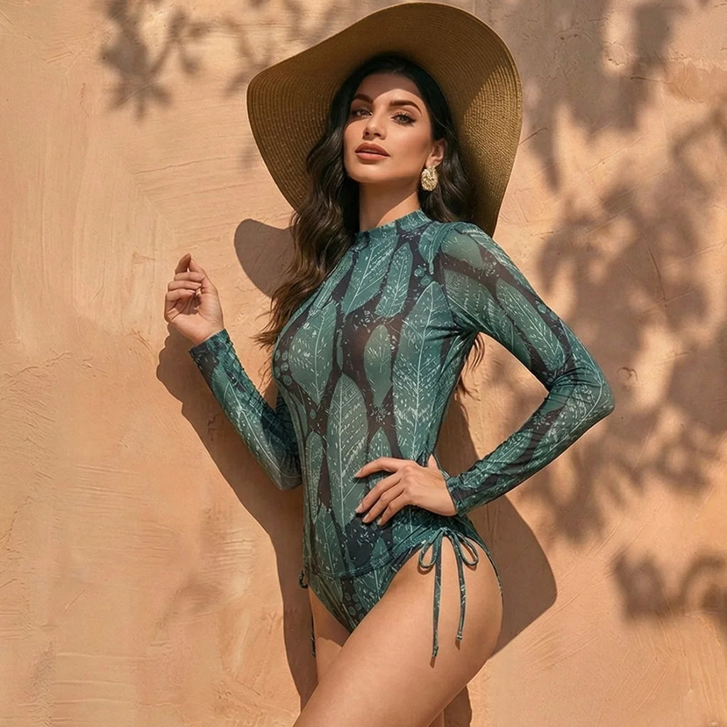 Women's Two Piece Swimwear Long Sleeve Mesh Swimsuit UPF 50+ High Elasticity Padded 2026 New Beach Bathing Suit Beachwear