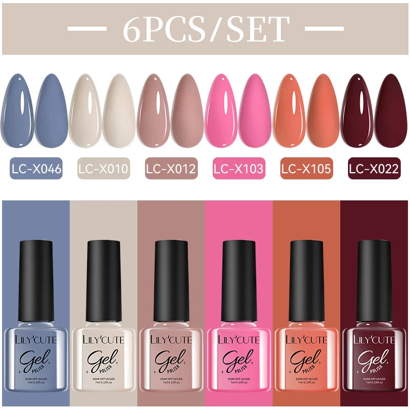 LILYCUTE Nail Gel Polish Set Pink Green Spring DIY Nail Art Design Long Lasting Soak Off UV Gel Manicure Painting Gel Vernis Kit