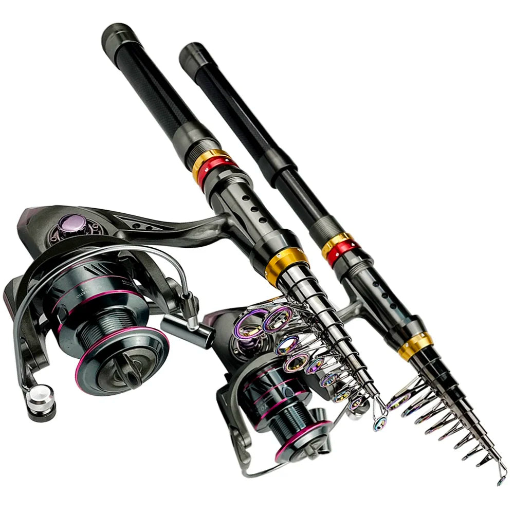 1.8-3.6m Carbon Fiber Fishing Rod And Reel Combo Super Hard Telescopic Fishing Pole Spinning Reel Kit Max Resistance 3-8kg Pesca Secondary image