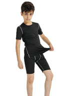 Youth Boys' Compression Sports Set Short Sleeve Athletic Shirts & Shorts Base Layer Set Sports Youth for Kids Football