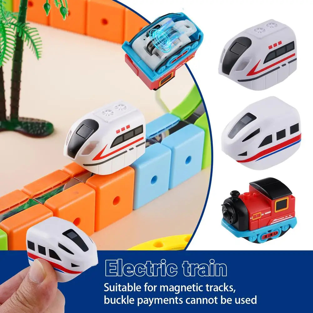 Magnetic Electric Train Car Locomotive Wooden Track Slot Diecast Railway With Two Carriages Train Wood Kid Toy Biro Track