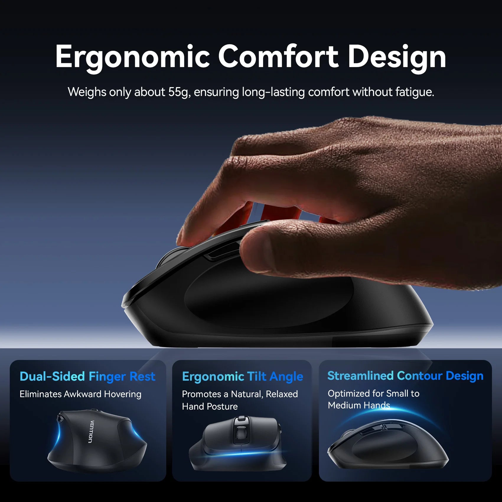 Vention Wireless Bluetooth 5.1 Mouse USB 2.4G Dual-Mode Ergonomic 4000 DPI Mute 6 Button Mouse for MacBook Tablet Laptop PC Mice