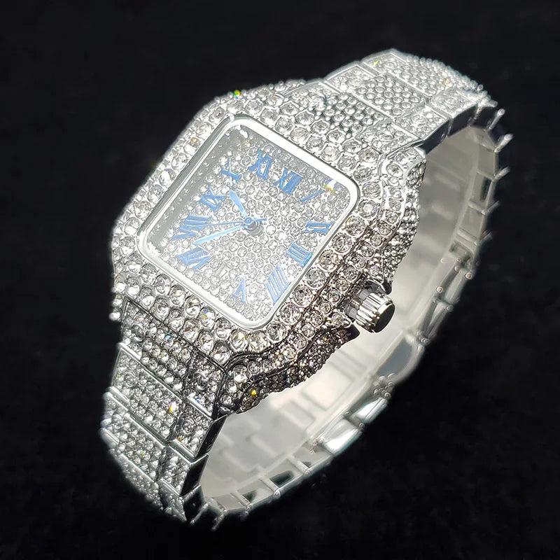 Luxury Full Diamond Watches Women Fashion Bling Silver Stainless Steel Quartz Wristwatch Iced Out Shiny Jewelry Watch 2026 New