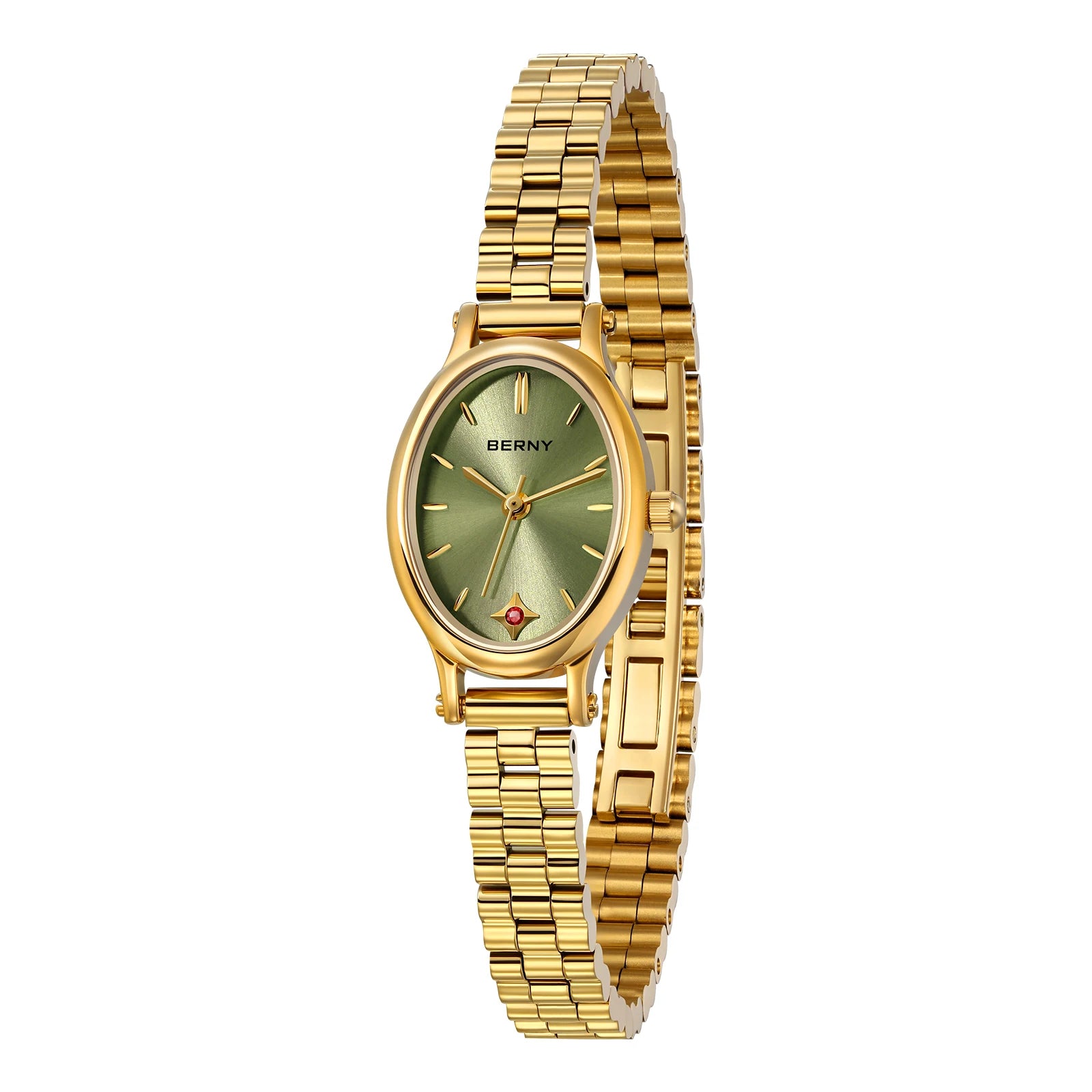 BERNY Gold Watch for Women Olive Green Quartz Jewelry Bracelet Casual Jewelry Women's Wristwatch Small Fashion Ladies Watches Image principale du produit