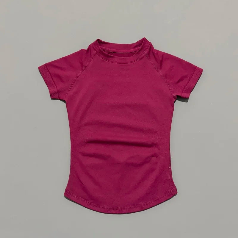 Sport Short Sleeve Top Women Running Sports T Shirt Summer Short Sleeve Round Neck Breathable Gym Vest Yoga Fitness Top