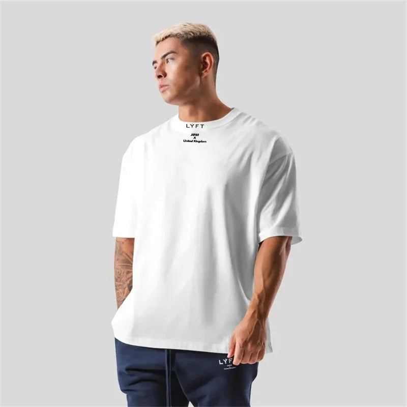 LYFT 100% Cotton Men's Gym T-Shirt Loose Fit Short Sleeve Sport Fitness Running Workout Training Shirt in Sizes M to XXXL