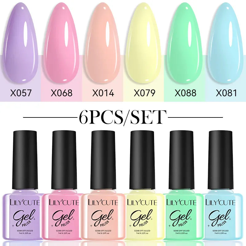 LILYCUTE Nail Gel Polish Set Pink Green Spring DIY Nail Art Design Long Lasting Soak Off UV Gel Manicure Painting Gel Vernis Kit