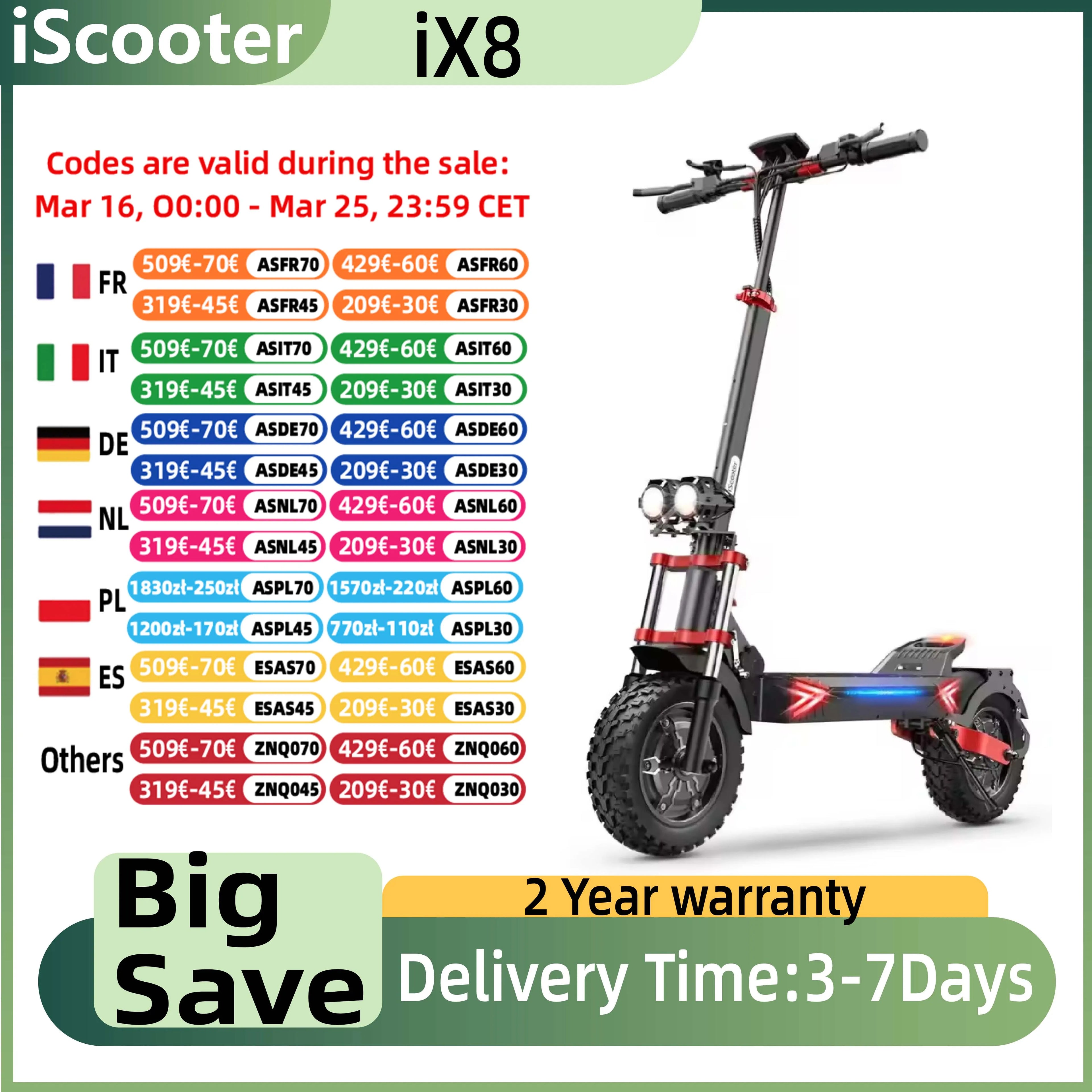 iScooter iX8  Adult Electric Scooter 2400W  Motor 48V20Ah Battery 12  Inch Off Road Pneumatic Tires Foldable  E-scooter