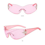 New Y2K Rimless Punk Sunglasses Goggle Women Men Luxury Brand Wrap Around Sun Glasses Five Star Eyewear Sports One Piece Shades