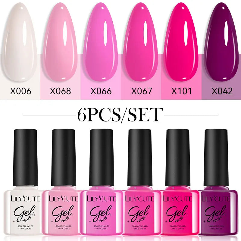 LILYCUTE Nail Gel Polish Set Pink Green Spring DIY Nail Art Design Long Lasting Soak Off UV Gel Manicure Painting Gel Vernis Kit
