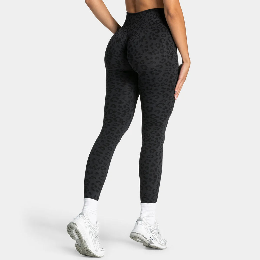 High Waist Leopard Print Yoga Pants, Butt Lifting Tummy Control Leggings 