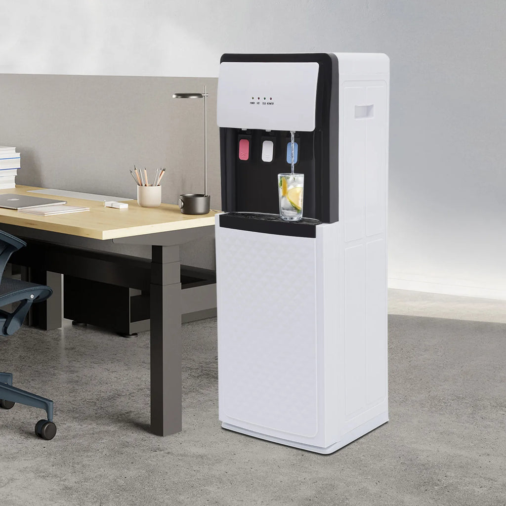 Modern White Bottom Loading Water Dispenser Hot/Cold Water Cooler Dispenser with Anti-Scalding Design for Offices Homes Gyms