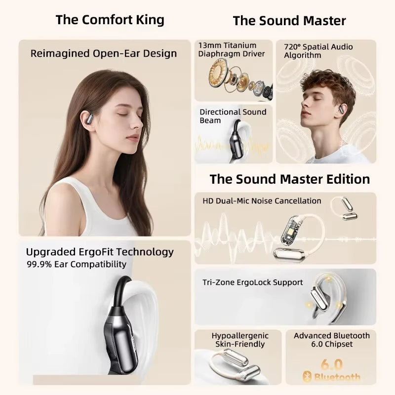 Lenovo LE503 OWS Wireless Earphones Bluetooth V6.0 Open-Ear Earphone ENC Noise Reduction Earbuds Waterproof Long Battery Life