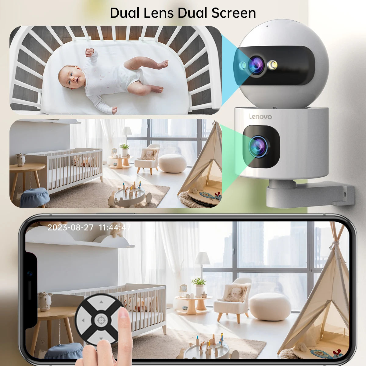Lenovo Dual Lens HD IP Security Camera 8MP indoor WiFi Camera Auto Tracking Color Night CCTV Audio Video Surveillance Camera