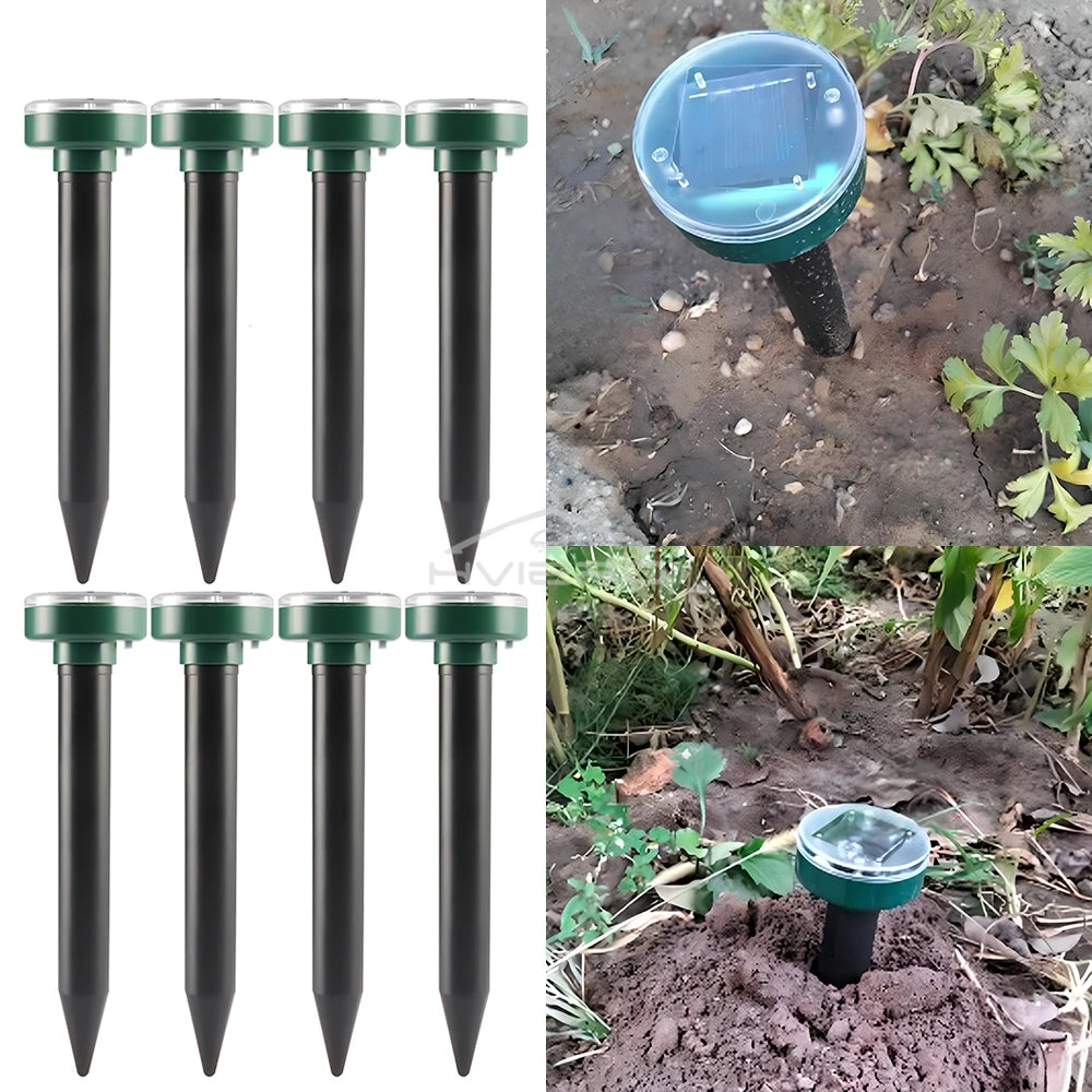 4/8X Solar Repeller Powered Ultrasonic Sonic Mouse Mole Pest Rodent Repellent Vibration Wave Yard Outdoor Garden Lawn Farm Field