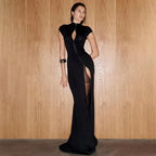 Black High Slit Dresses Half Turtleneck Zipper Slim Hip-Wrapped Long skirt Sexy Hot Girl Nightclub Dress For Women Streetwear