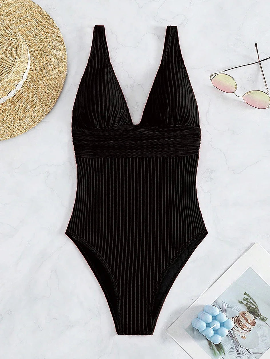 Deep V One Piece Swimsuit Women 2024 Push Up Swimwear Female Sexy Summer Beachwear Swim for Bathing Suits Micro Korean Monokini