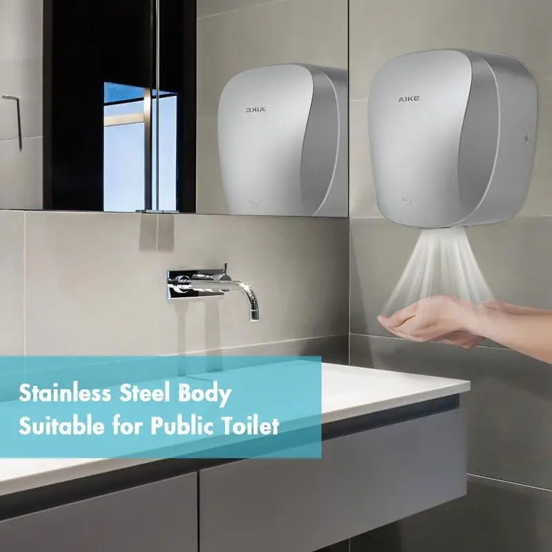 AIKE Air Tank Heavy Duty Automatic Hand Dryer HEPA Filter UL Approved 1450W Brushed Stainless Steel Finish Hand Drying Machine