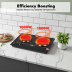 2500W Double-Burner Electric Stove Electric Hob Cooker with 2 Plate Adjustable Firepower 220-240V for Cooking Food
