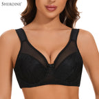 Sheroine Plus Size Women's Lace Floral Minimizer Bra, Underwire Full Coverage Unpadded Bras for Women Lifting Support Comfort