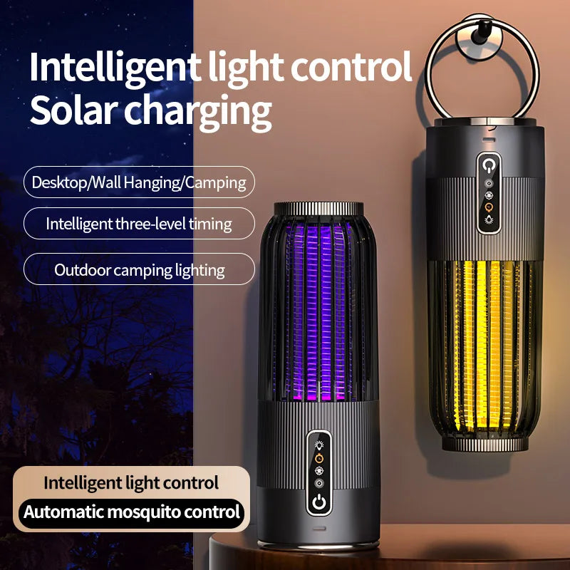 2500V Solar Powered Mosquito Killer Solar Charging Outdoor Camping Mosquito Lamp 3-Level Timing Control Mosquito Terminator