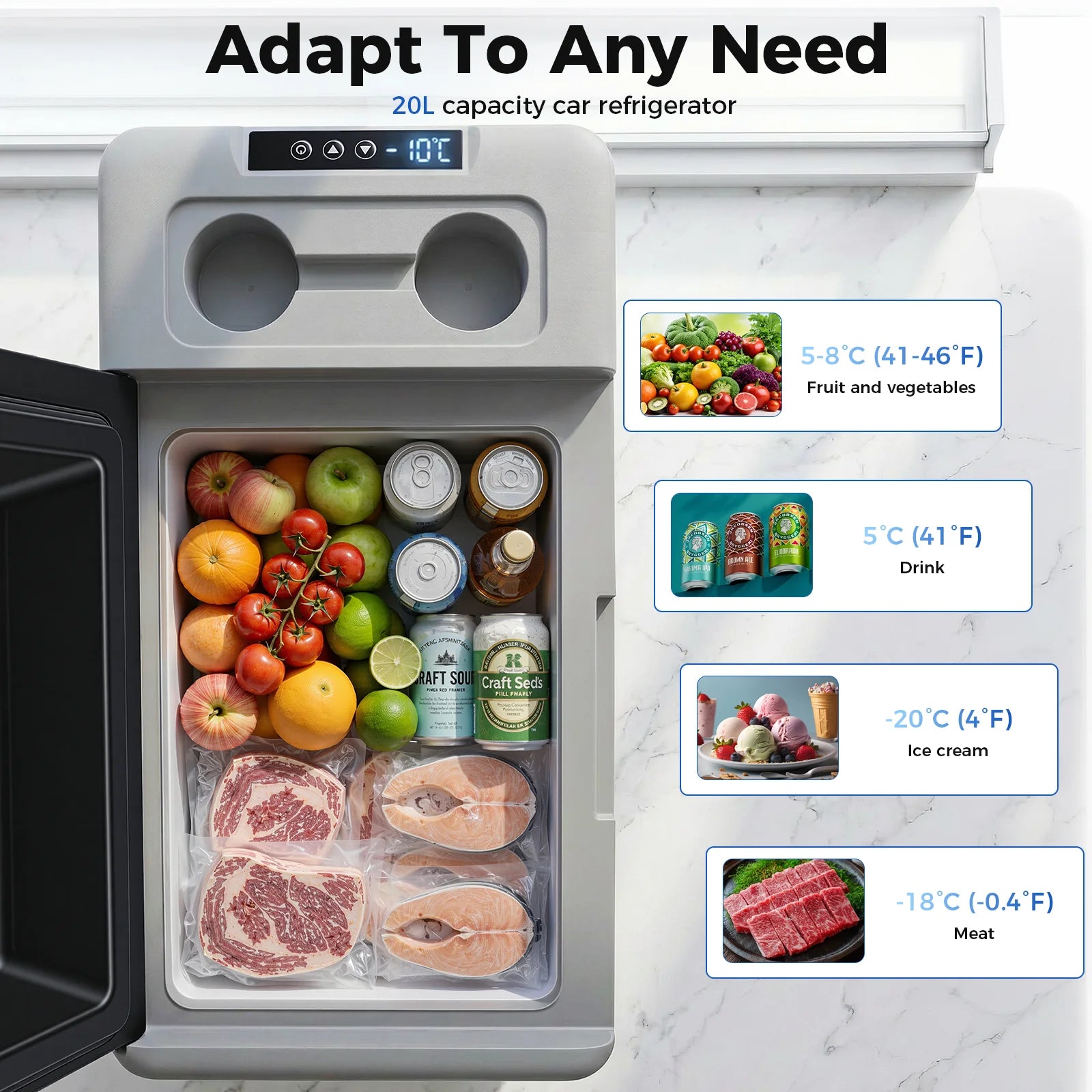 Patbrela 20L Car Refrigerator 12V Compressor Fridge 12/24V DC 100-240V AC Portable Compressor Cooler Box for Camping Travel with APP Camping Fridge