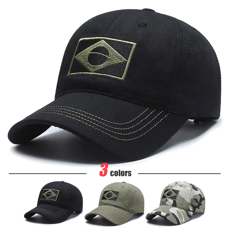Unisex Brazilian Flag Embroidery Tactical Baseball Cap Classic Fashion Men and Women Outdoor Leisure Sports Summer Sunshade Hat Image principale du produit