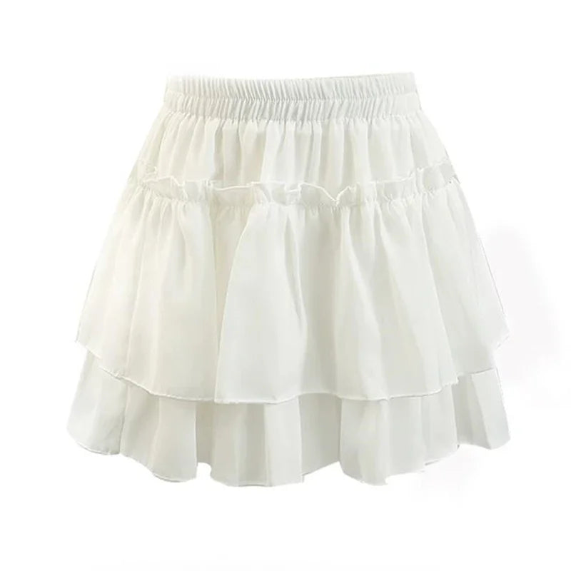 Summer Kawaii White Ruflles Skirt Women Fashion Slim Fit Mini Skirts Giris Y2k All Match Elastic High Waist Black Faldas