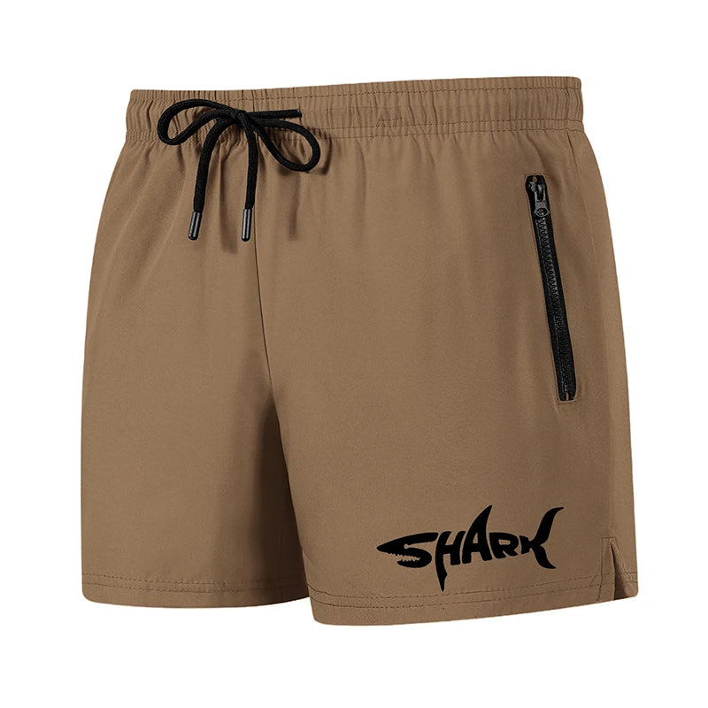 Shark Graphic Men's Board Shorts Summer Casual Beach Shorts with Mesh Liner Zipper Pockets Quick Dry Swim Trunks Bathing Suit