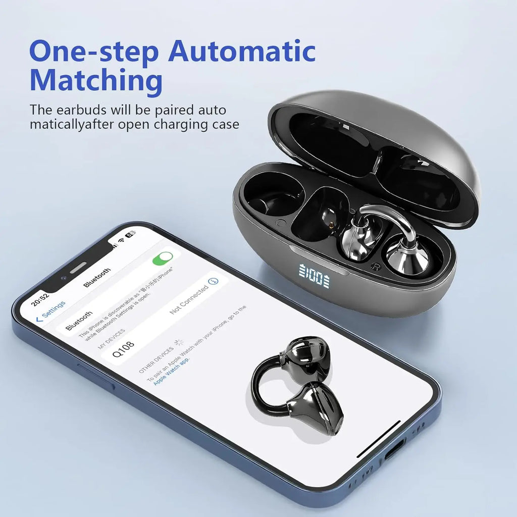 UYUXIO Clip Ear Open Earbuds BT 5.4 Headphones IPX7 Waterproof Headsets Clip on Earphones with Microphone for Sports Running