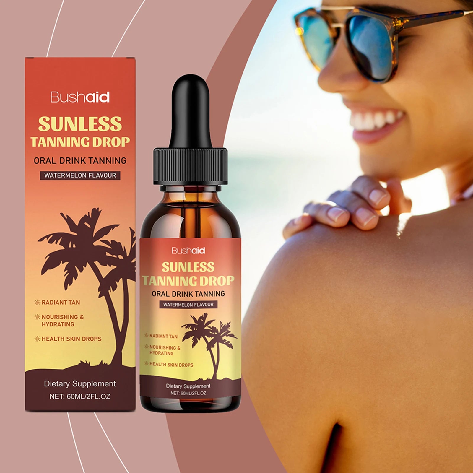 60ml Oral Drinkable Sunless Tanning Drops Self-Tan Drinking Drops Nourishing Self Tanner Nourishing Self Tanner Drops Main image