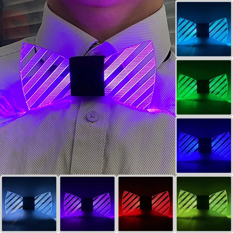 Attractive Costume Accessories Acrylic Bow Ties Men Women Decorative Neck Tie Disco Music Night Flashing Glow Colorful Bow Ties Image principale du produit
