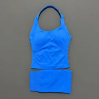 2pcs Sports Set Women Backless Tank Tops High Waist Scrunch Seamless Shorts Fitness Clothes Activewear Workout Sets Gym Suit