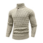 Men's Sweater Spring Shawl Collar Pullover Solid Color Sweater Casual Cable Knit Button-Up Pullover High Quality Tops US Size