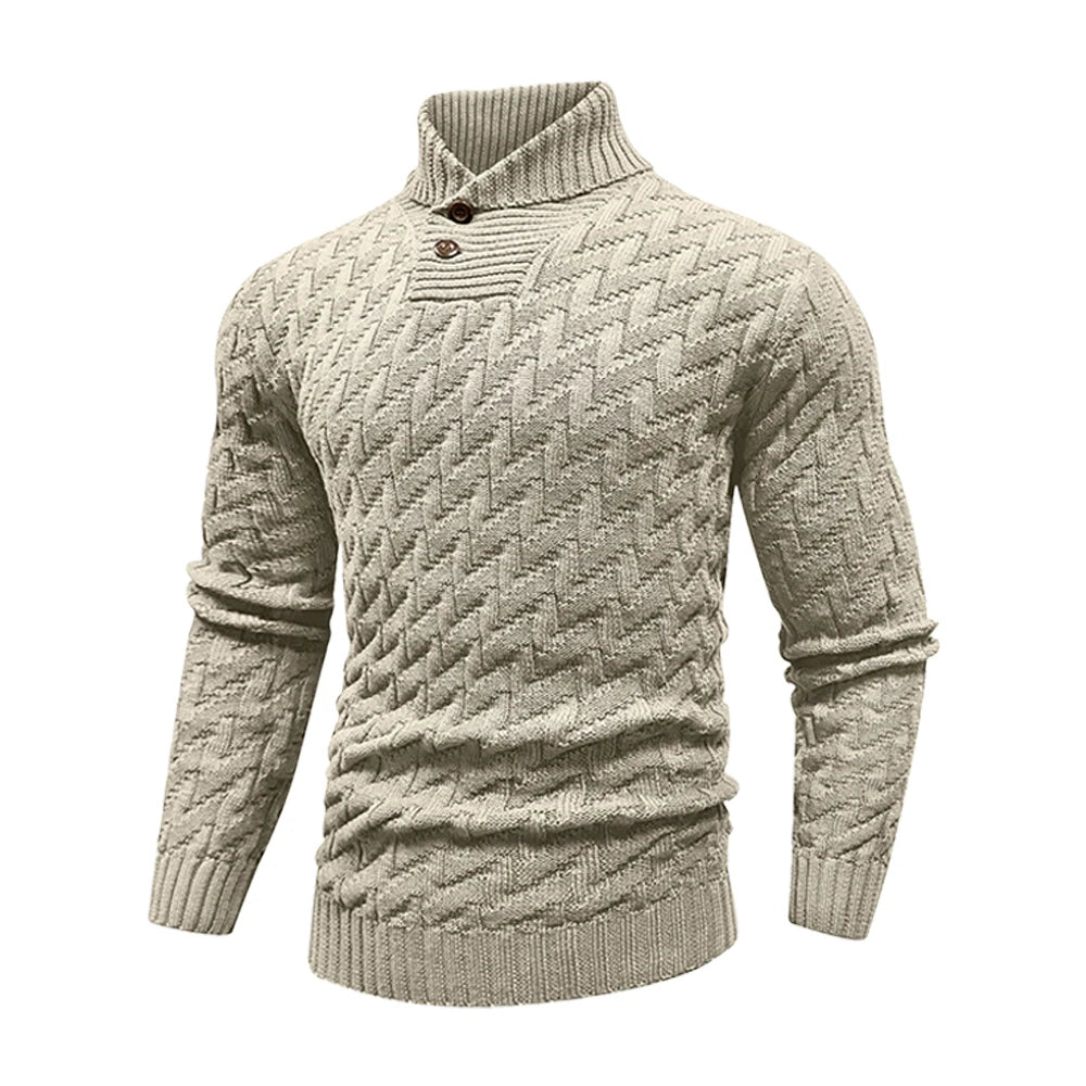 Men's Sweater Spring Shawl Collar Pullover Solid Color Sweater Casual Cable Knit Button-Up Pullover High Quality Tops US Size