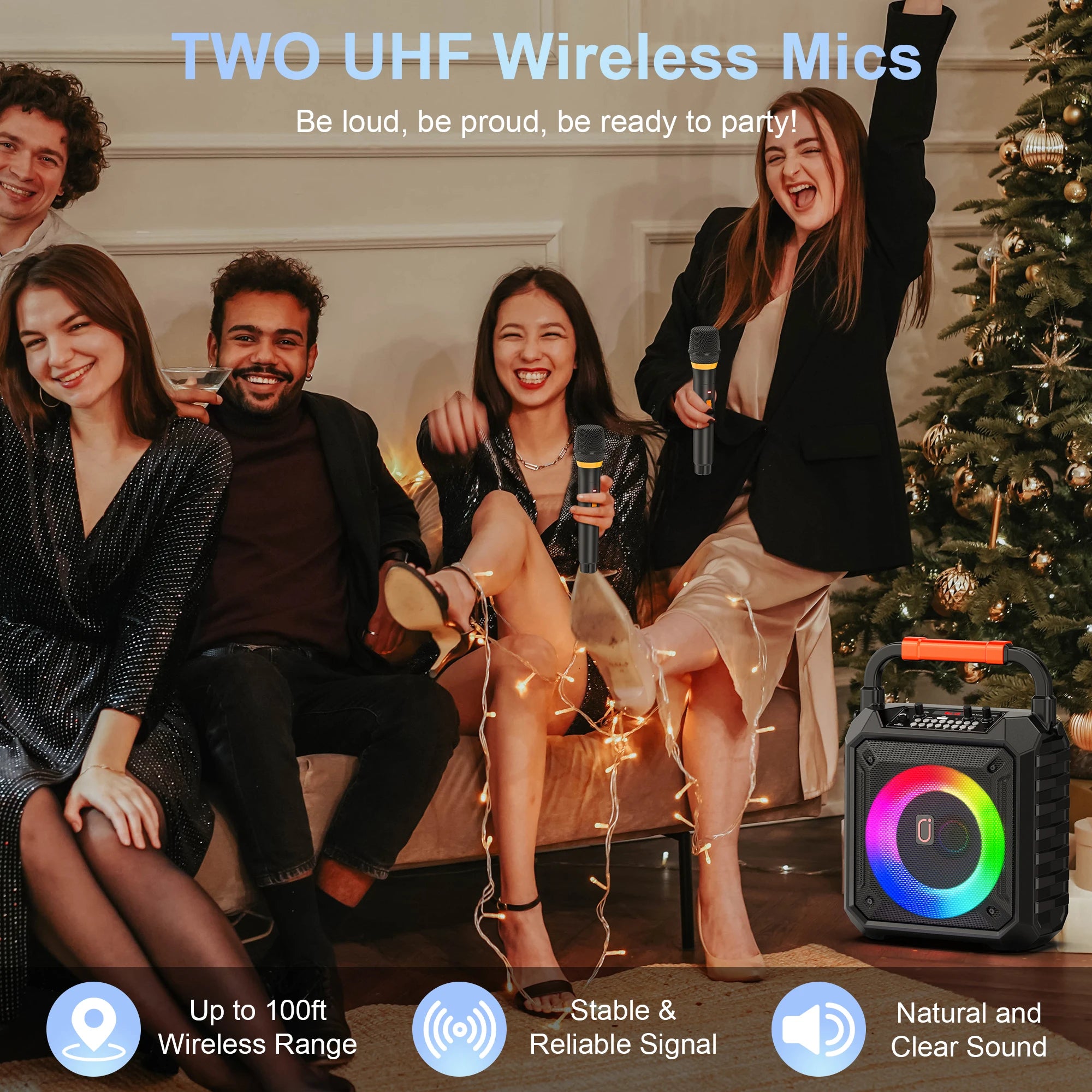 T17-T Karaoke Machine And Bluetooth earphones,Portable Speaker with LED Lights for Kids and Adults,Supports Bluetooth/USB/TF/AUX