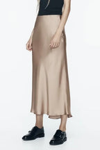 ETJ 2025  Women's spring new elegant fashion all-in-one stretch high-waisted A-line silk satin sag skirt multi-color option