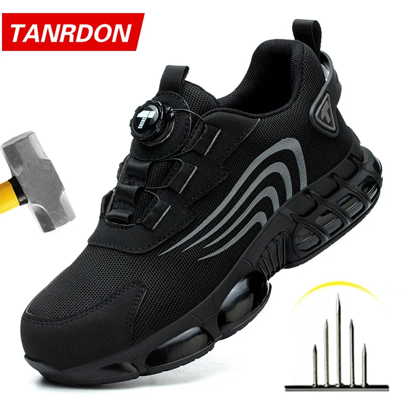 Rotary button new safety shoes for men, anti-impact and anti-piercing work shoes, fashionable men's sports shoes, and safety pro Main image