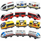 Magnetic Electric Train Car Locomotive Wooden Track Slot Diecast Railway With Two Carriages Train Wood Kid Toy Biro Leduo Track