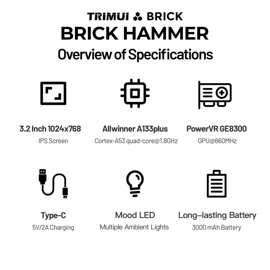 NEW TRIMUI BRICK Hammer Handheld Game Console 3.2'' IPS Screen Linux System Metal Body Key LED Lighting Free Key cap Gifts