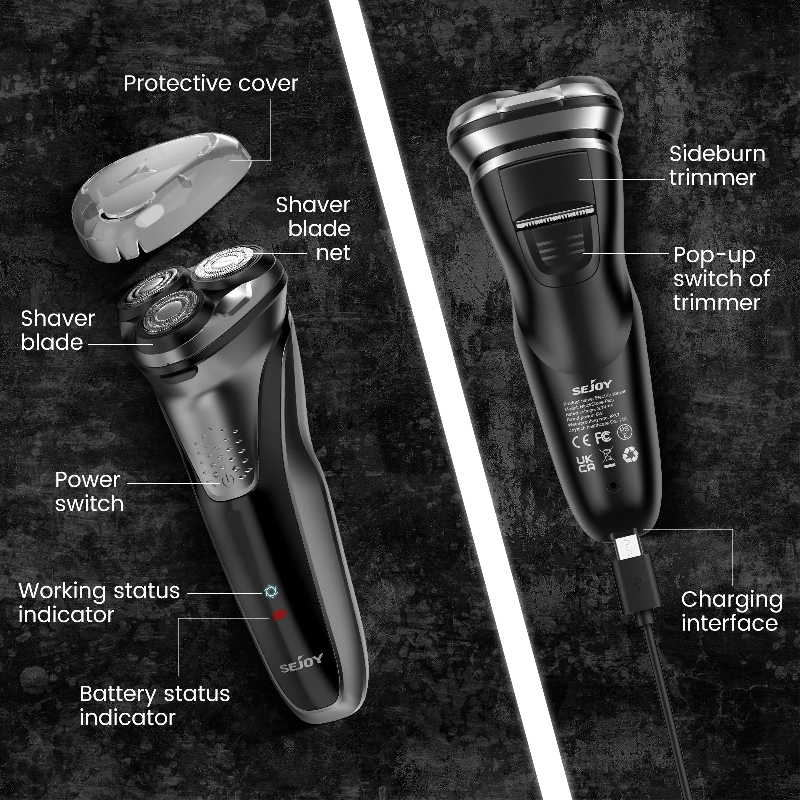 Electric Shaver for Men,Wet & Dry Shave Hair Trimmer,Waterproof  for Men Cordless Razor with Pop up Trimmer Precision Trimmer