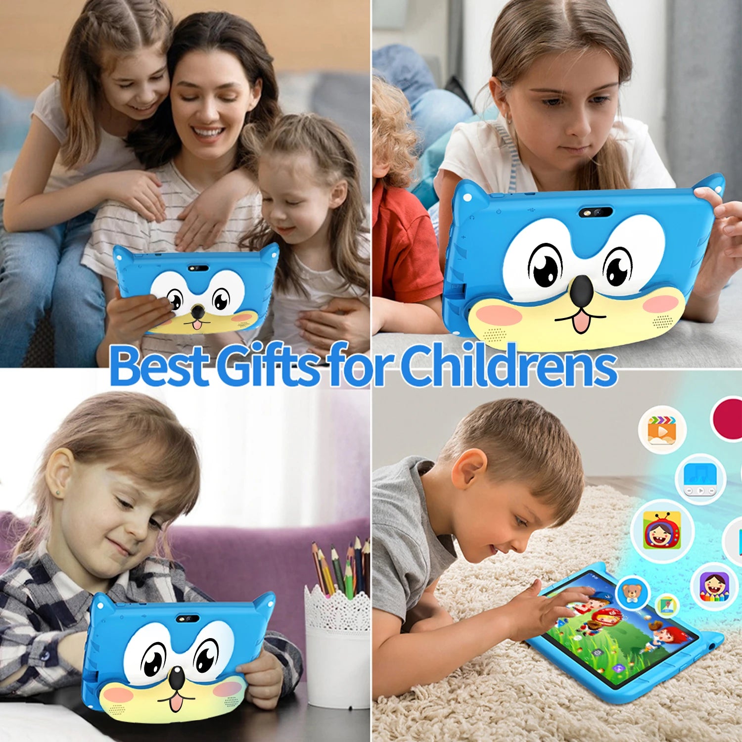 BDF Cartoon Pattern 7 Inch Kids Tablet Quad Core 4GB RAM 64GB ROM Android 13 Google Learning Education Games Tablets 4000mAh
