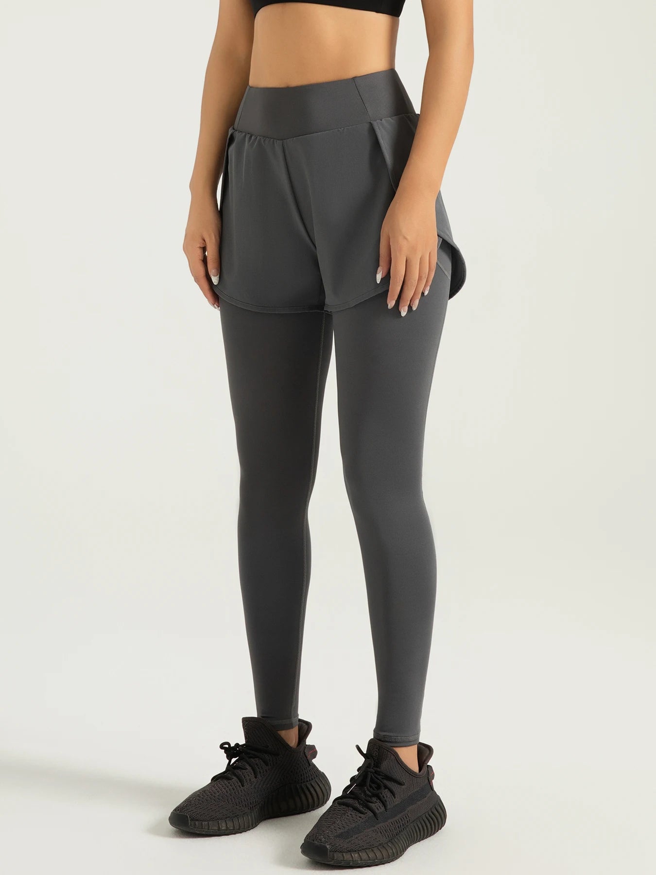 Fake Two-piece Compression Sports Leggings For Women, 2-in-1 High Waist Moisture-wicking Yoga Leggings, Women's Activewar Image principale du produit