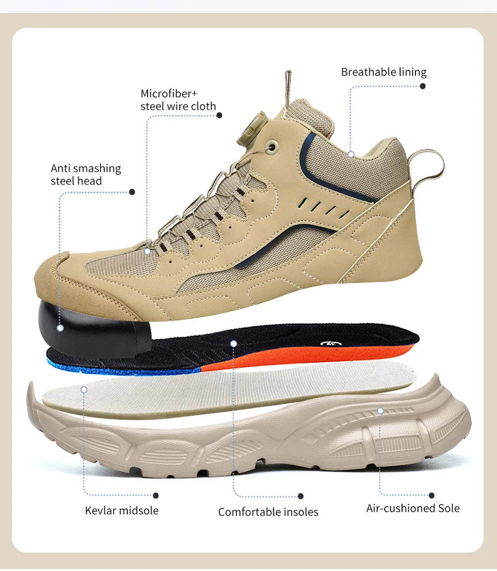 Rotary Buckle Safety Shoes for Man with Steel Toe Cap Anti-smashing, Anti-puncture, Anti-slip Work Safety Boots Industry Welding
