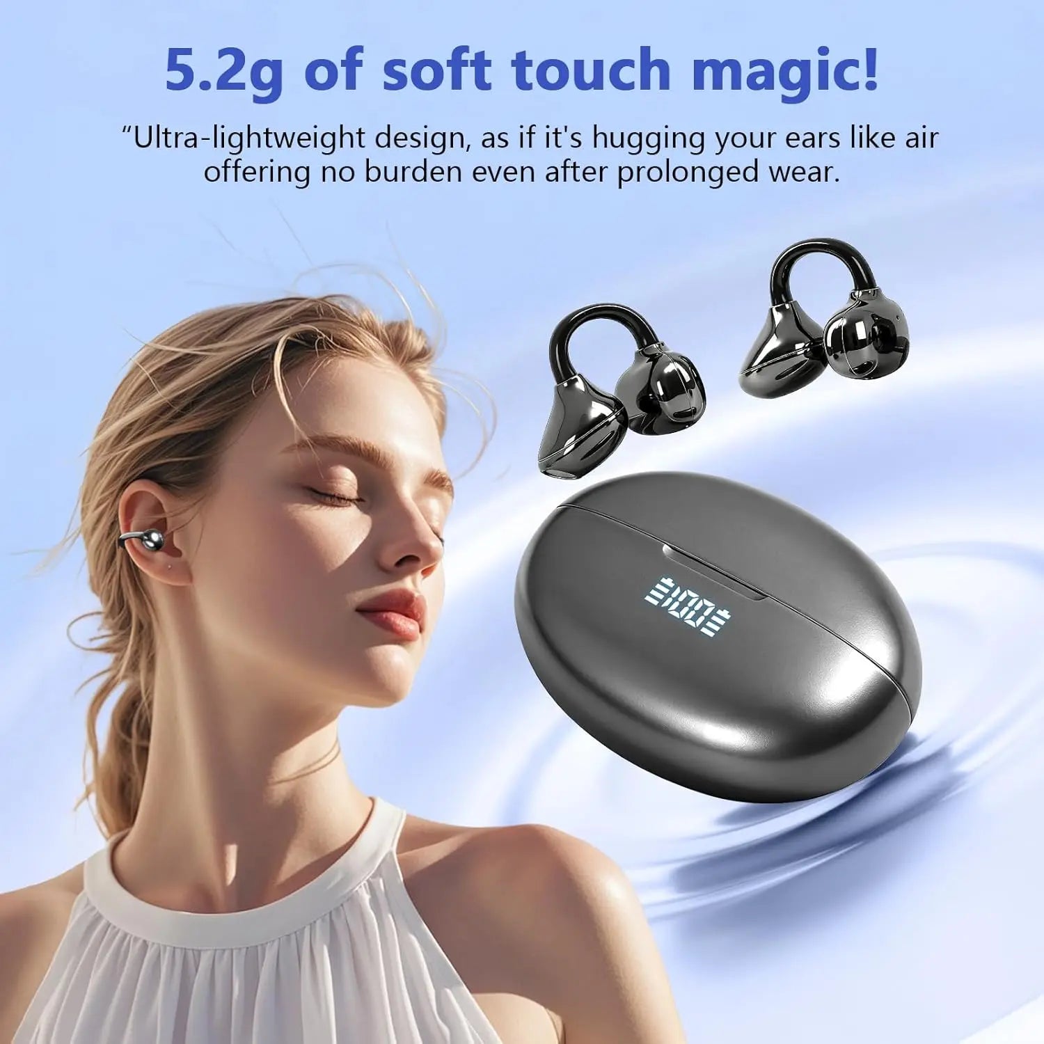 UYUXIO Clip Ear Open Earbuds BT 5.4 Headphones IPX7 Waterproof Headsets Clip on Earphones with Microphone for Sports Running