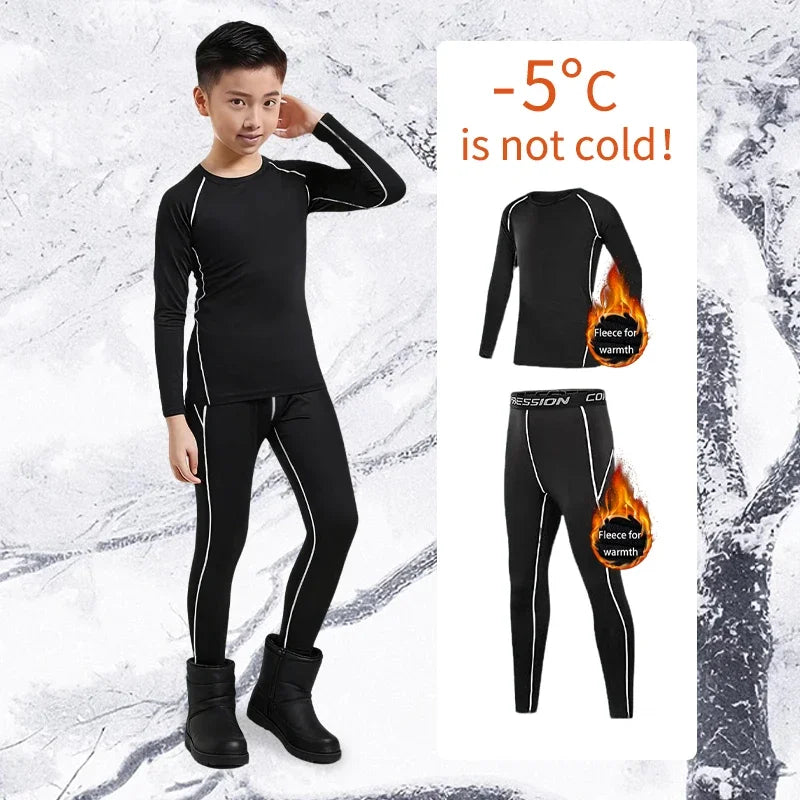 Children's ski quick-dry winter training clothes, lined warm underwear, boys' football tight-fitting base sportswear Image principale du produit