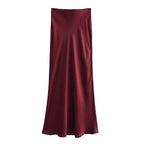 ETJ 2025  Women's spring new elegant fashion all-in-one stretch high-waisted A-line silk satin sag skirt multi-color option