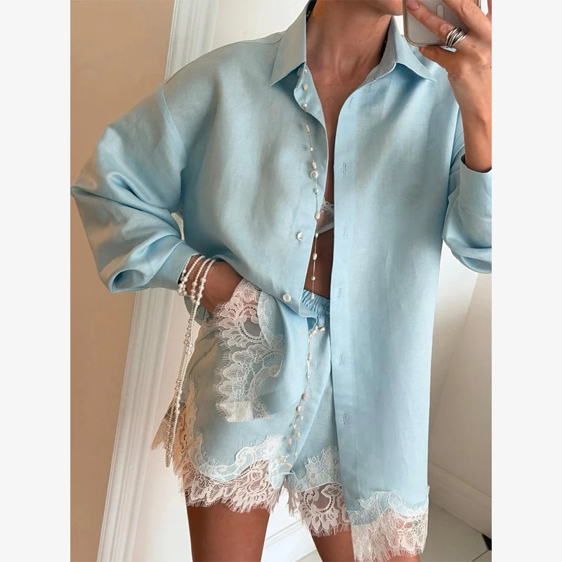 Women Solid Lapel Full Sleeves Pant Suits Chic Single Breasted Wide-leg Long Pants Sets 2026 Lady  Casual Daily Loose Fit Outfit