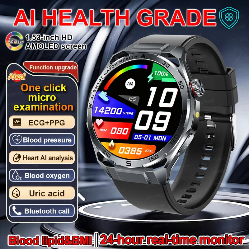 ECG High-end Health Smart Watch Men Blood pressure lipids bloodoxygen Body analysis Uric acid Health Tracker Smartwatch Men lady